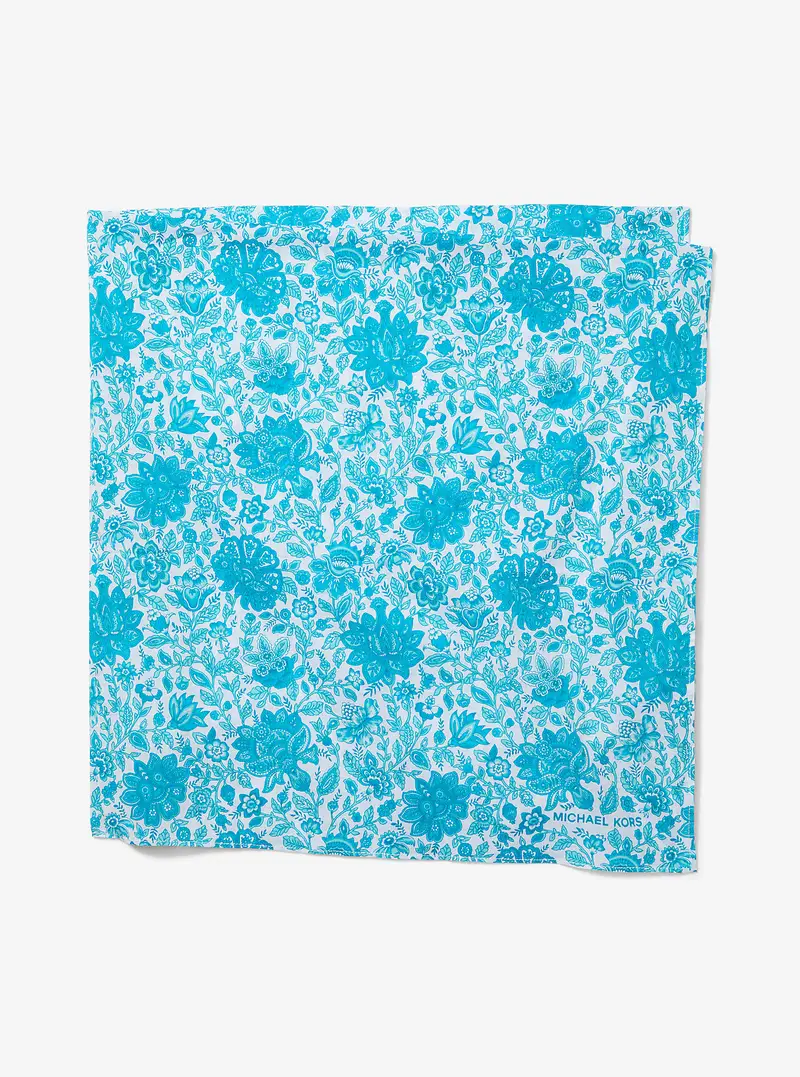 MK Sciarpa in cotone con stampa floreale - Blu - Michael Kors miniatura 2