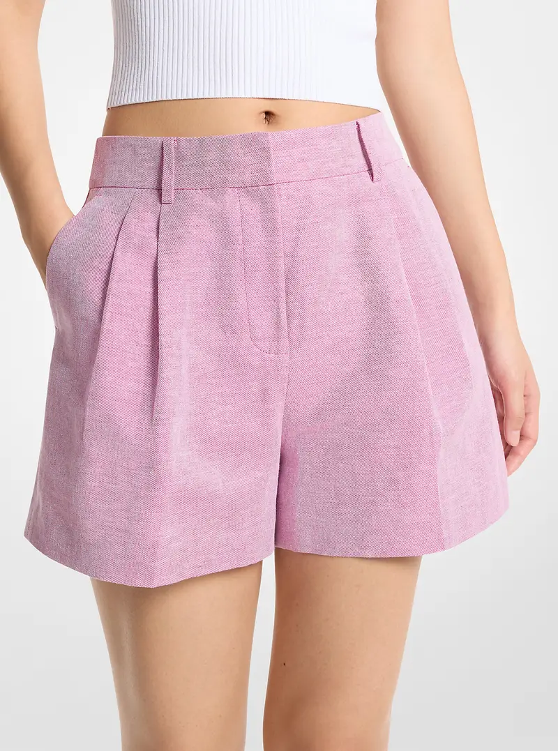 MK Shorts in lino e cotone con pieghe - Rosa - Michael Kors