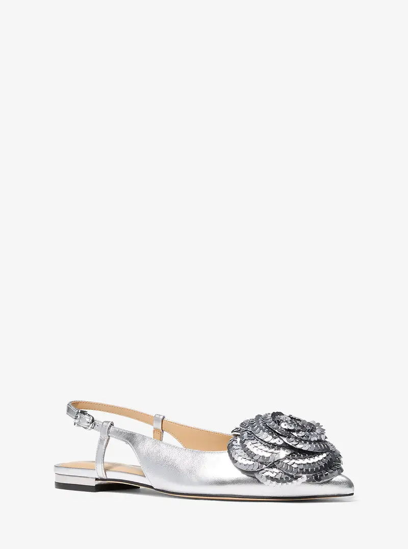 MK Slingback bassa Elodie in pelle metallizzata con decorazioni - Grigio - Michael Kors
