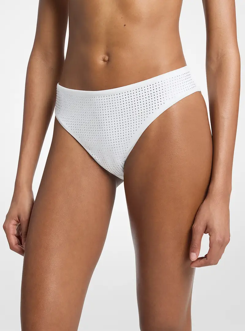 MK Slip bikini con strass - Bianco - Michael Kors