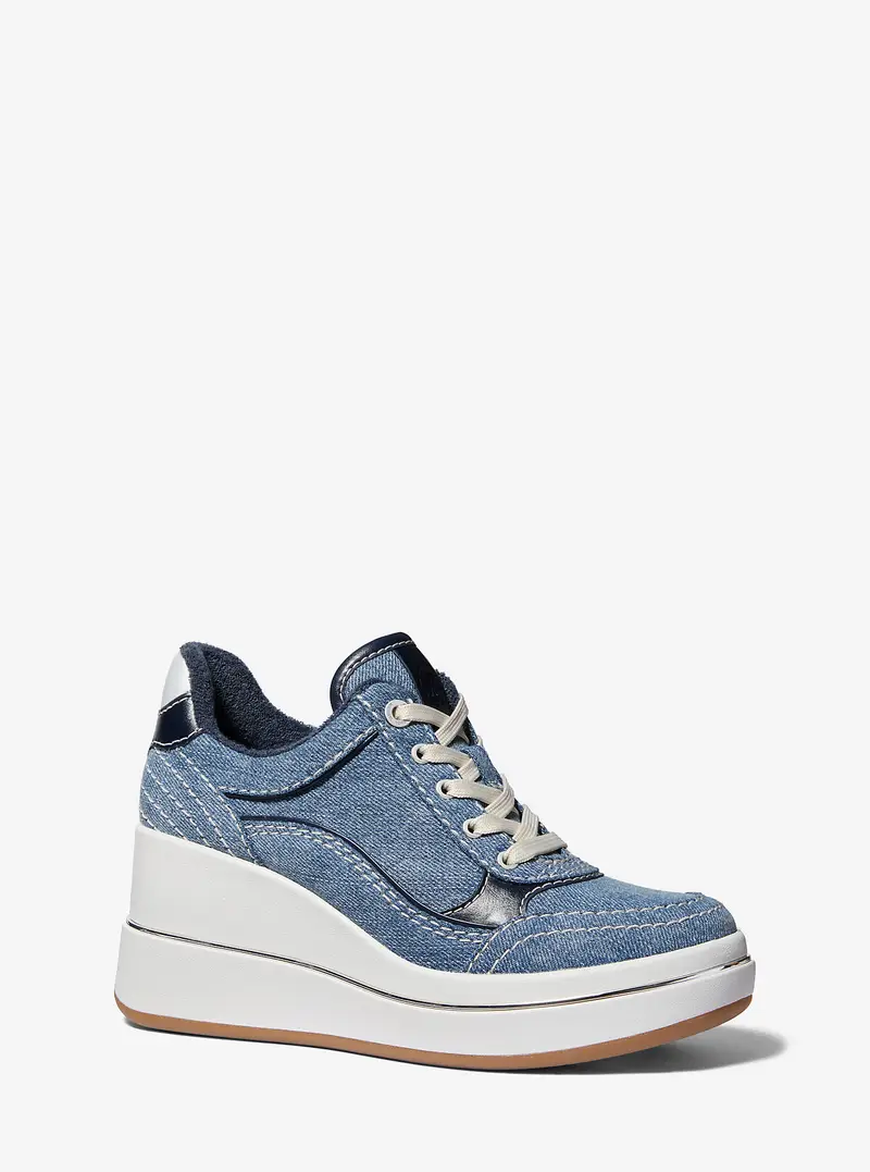 MK Sneaker Emmy in denim con zeppa - Bianco - Michael Kors