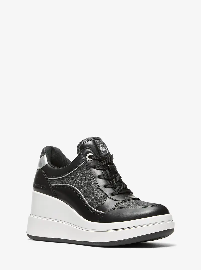 MK Sneaker Emmy in pelle con logo e zeppa - Nero - Michael Kors