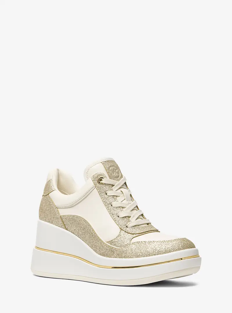 MK Sneaker Emmy in pelle con logo e zeppa - Oro - Michael Kors