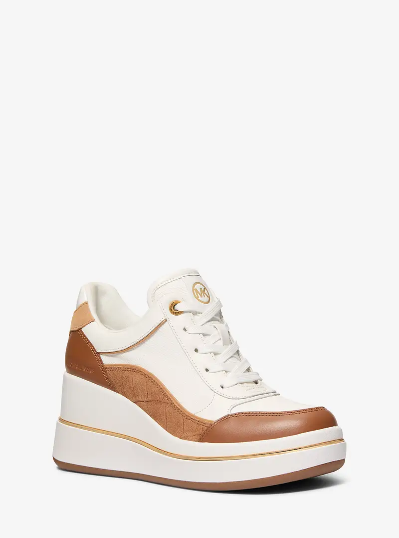 MK Sneaker Emmy in pelle con zeppa - Marrone - Michael Kors miniatura 3