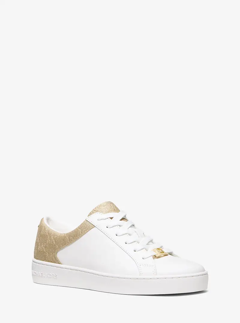 MK Sneaker Keaton in pelle e glitter con logo in rilievo - Oro - Michael Kors