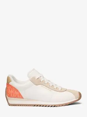 MK Sneaker Rhodes in pelle color block con stampa logo - Arancio - Michael Kors miniatura 2