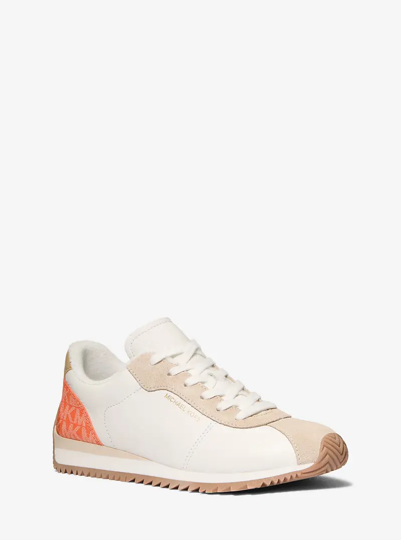 MK Sneaker Rhodes in pelle color block con stampa logo - Arancio - Michael Kors