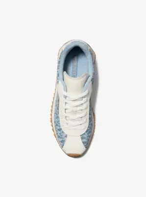 MK Sneaker Rhodes in pelle e denim con stampa logo - Bianco - Michael Kors miniatura 2