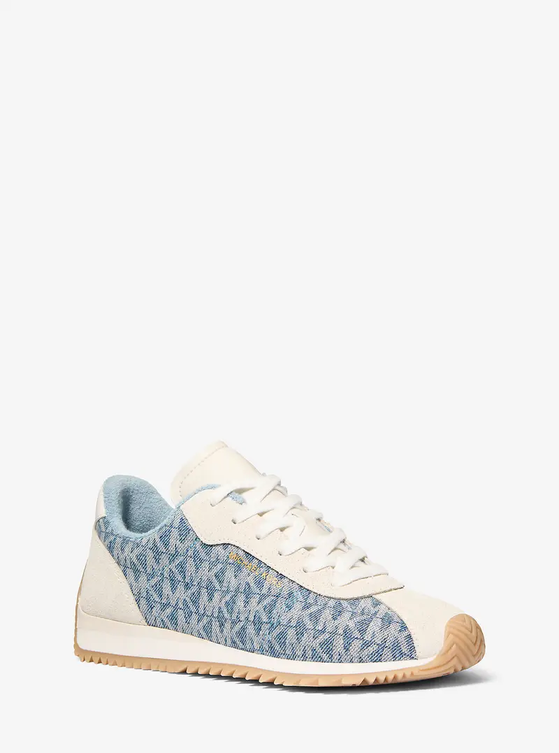 MK Sneaker Rhodes in pelle e denim con stampa logo - Bianco - Michael Kors