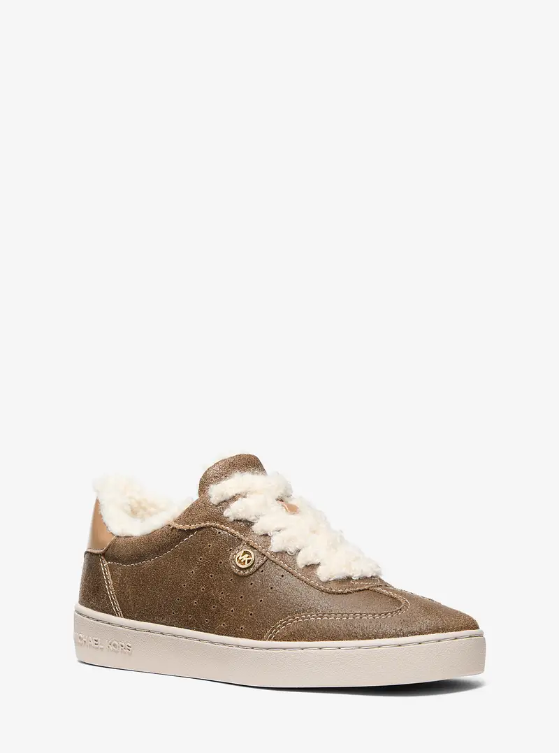 MK Sneaker Scotty in pelle effetto consumato e sherpa - Naturale - Michael Kors
