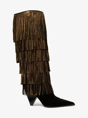 MK Stivale Jayla in pelle scamosciata con decorazioni e frange - Nero - Michael Kors miniatura 2