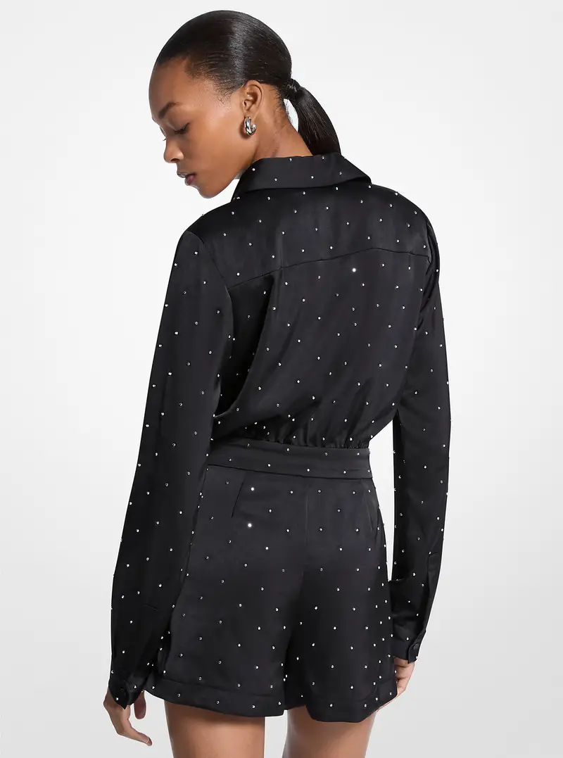 MK Tutina corta in raso con borchie - Nero - Michael Kors miniatura 2