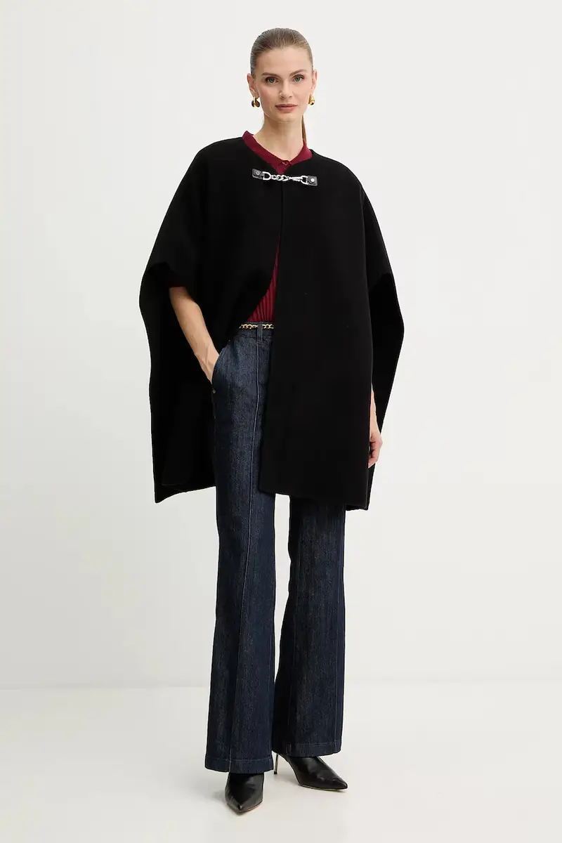 poncho con lana colore nero MF520J6GBX miniatura 2