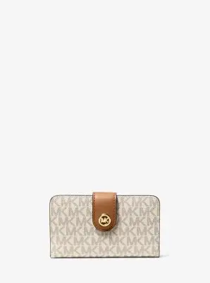 Portafoglio medio con stampa logo e ciondolo MK Pop - Michael Kors Naturale miniatura 2