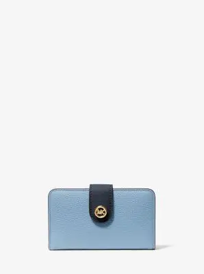 Portafoglio MK Pop Charm medio in pelle martellata color block con logo - Michael Kors Blu miniatura 2