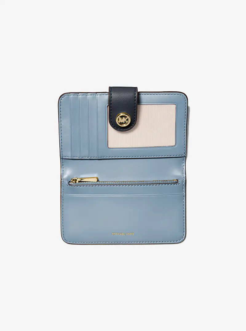 Portafoglio MK Pop Charm medio in pelle martellata color block con logo - Michael Kors Blu miniatura 3