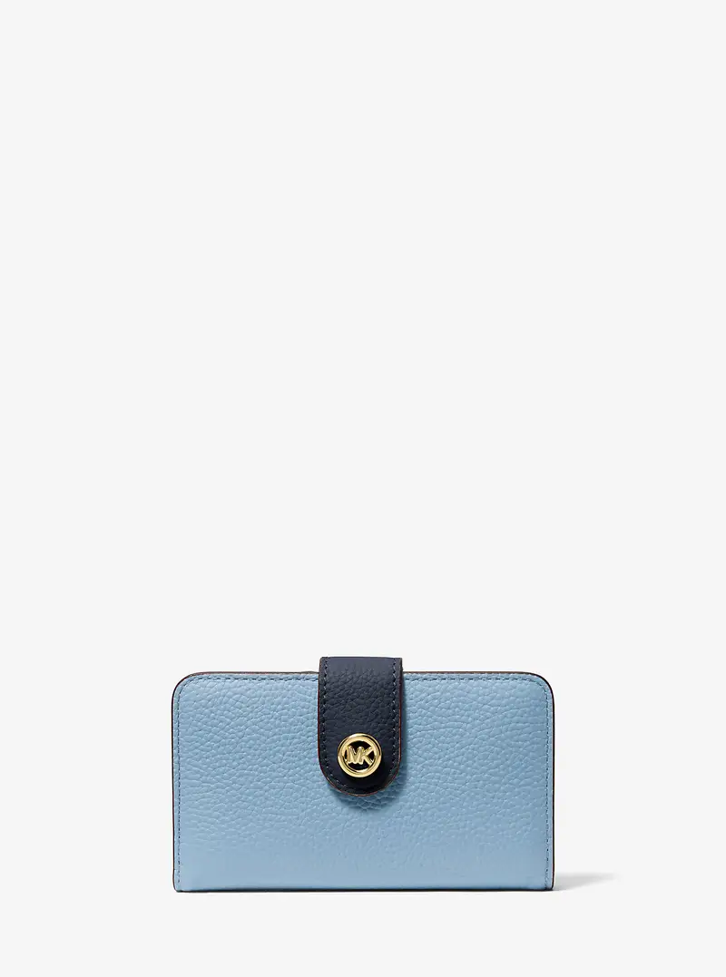Portafoglio MK Pop Charm medio in pelle martellata color block con logo - Michael Kors Blu