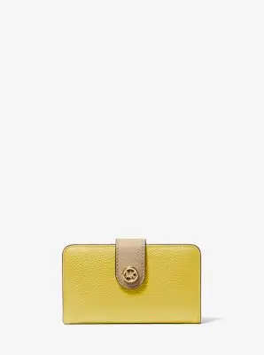 Portafoglio MK Pop Charm medio in pelle martellata color block con logo - Michael Kors Giallo miniatura 2