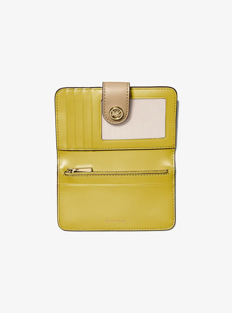 Portafoglio MK Pop Charm medio in pelle martellata color block con logo - Michael Kors Giallo miniatura 3