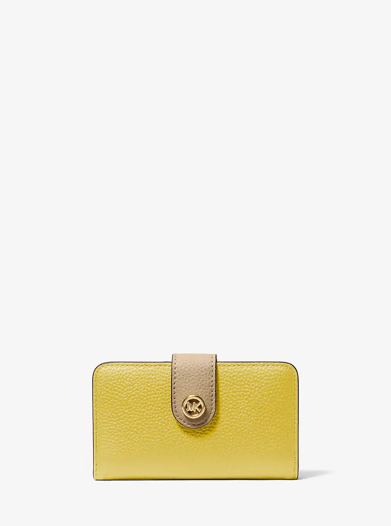 Portafoglio MK Pop Charm medio in pelle martellata color block con logo - Michael Kors Giallo