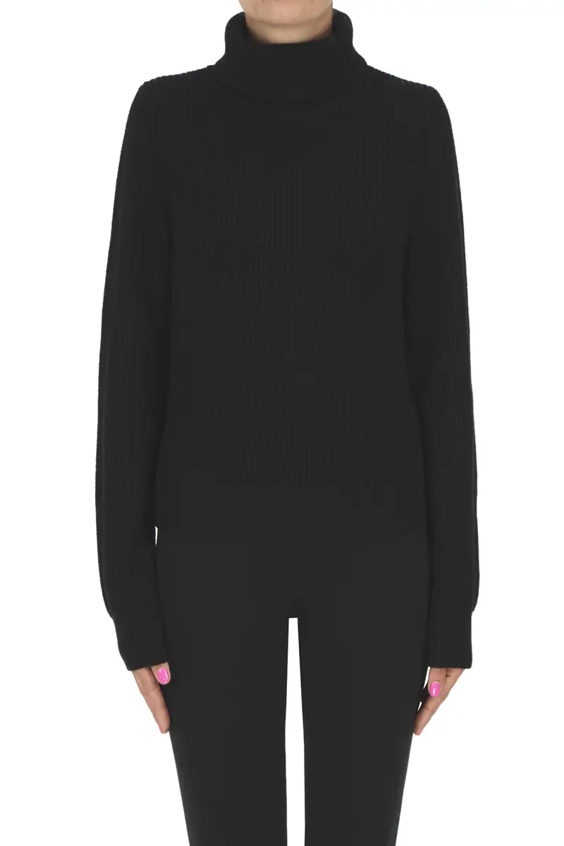 Pullover dolcevita a costine Nero