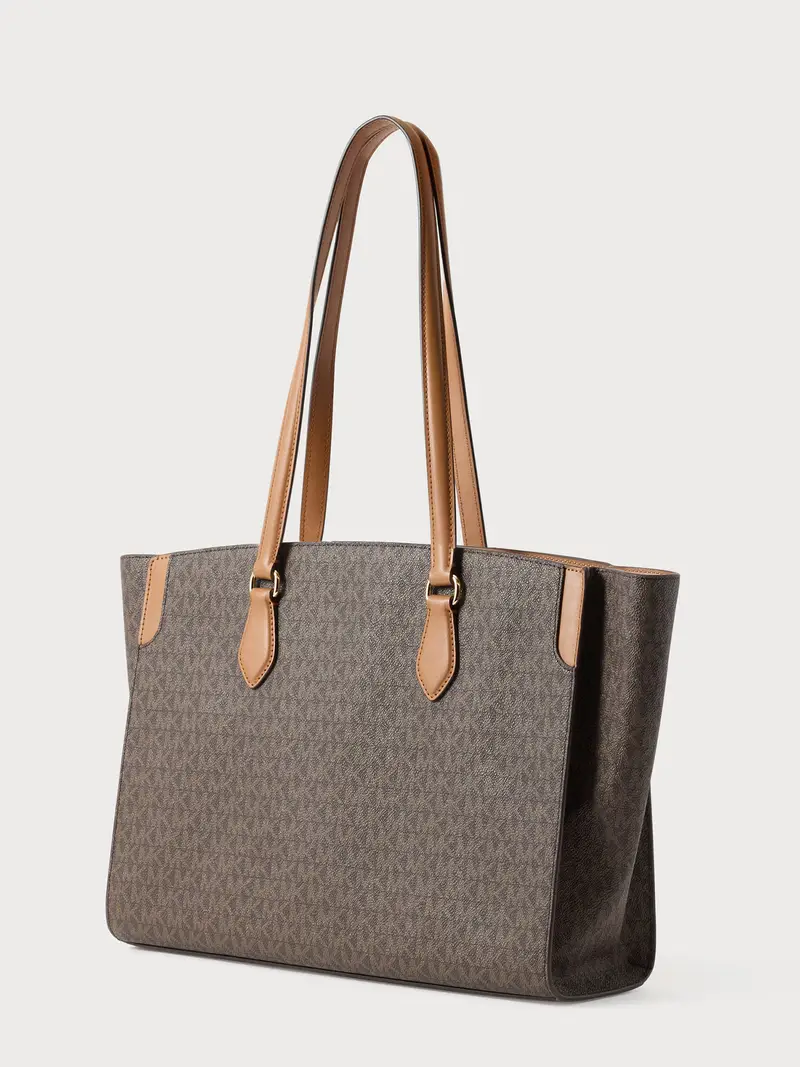 Shopper écru / marrone / cognac Écru miniatura 2