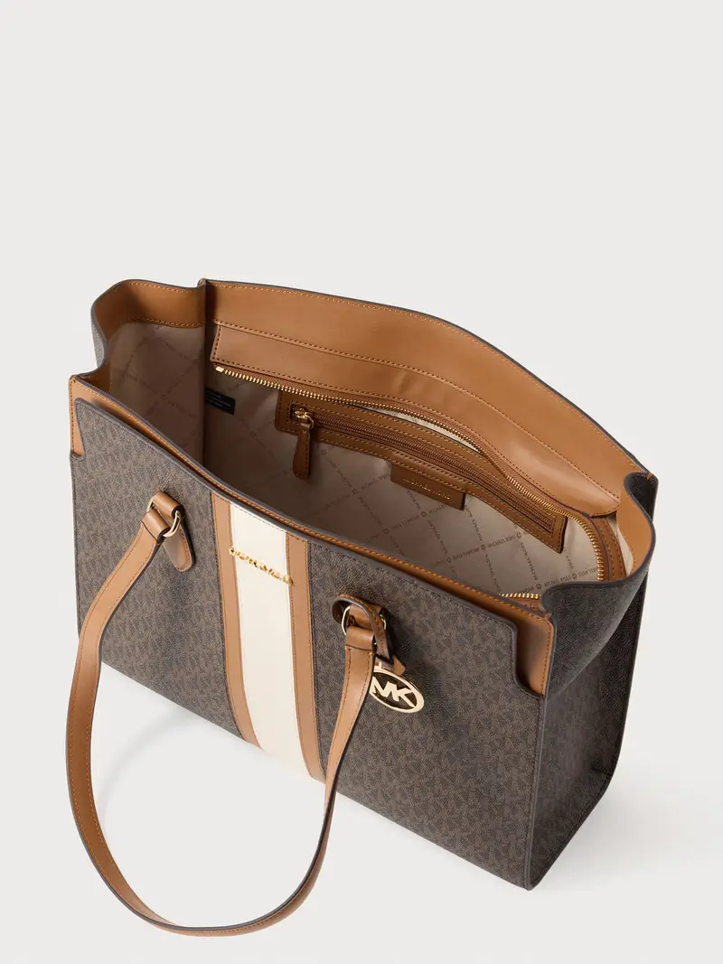 Shopper écru / marrone / cognac Écru miniatura 3