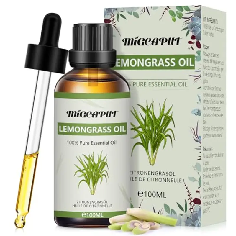 MIGCAPUT Olio Essenziale di Citronella 100ML, Olio di Citronella di Grado Terapeutico Naturale Puro al 100%, Oli Essenziali di Aromaterapia per Diffusori, Umidificatore, Massaggi, Lenire l'umore
