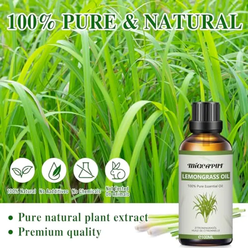 MIGCAPUT Olio Essenziale di Citronella 100ML, Olio di Citronella di Grado Terapeutico Naturale Puro al 100%, Oli Essenziali di Aromaterapia per Diffusori, Umidificatore, Massaggi, Lenire l'umore miniatura 2