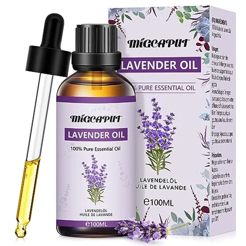 MIGCAPUT Olio Essenziale di Lavanda 100ML, Olio di Lavanda di Grado Terapeutico, 100% Puri Naturale Oli Essenziali di Aromaterapia per Diffusori, Umidificatore, Massaggi, Relax, Aiutare a Dormire