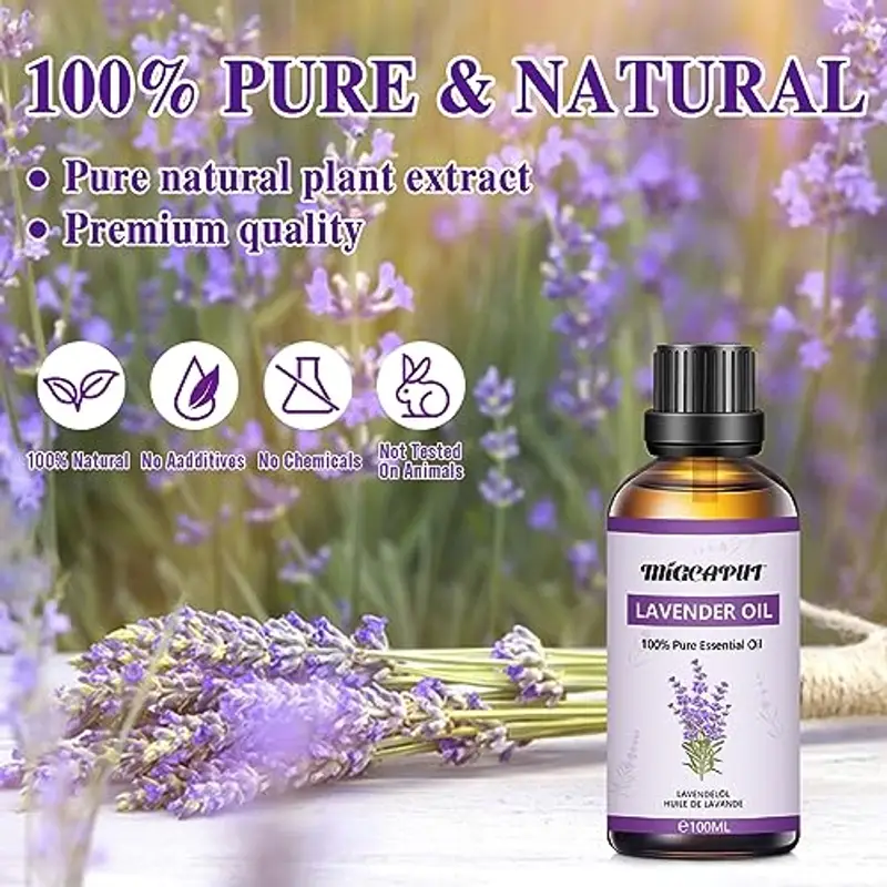 MIGCAPUT Olio Essenziale di Lavanda 100ML, Olio di Lavanda di Grado Terapeutico, 100% Puri Naturale Oli Essenziali di Aromaterapia per Diffusori, Umidificatore, Massaggi, Relax, Aiutare a Dormire miniatura 2