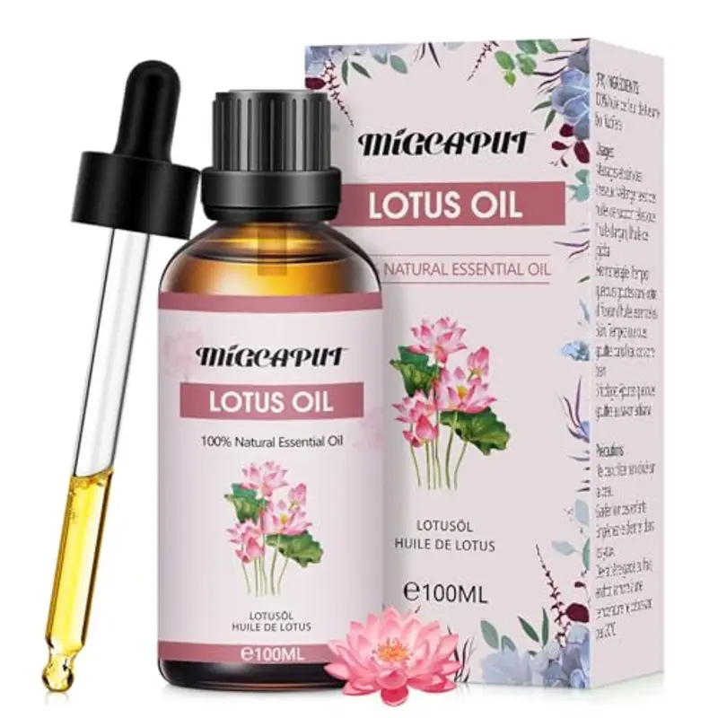MIGCAPUT Olio Essenziale di Loto 100ML, Olio di Loto di Grado Terapeutico, 100% Naturale Oli Essenziali di Aromaterapia
