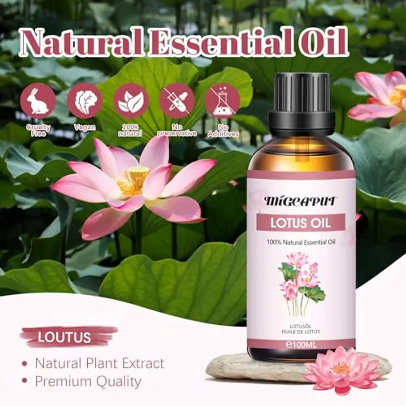 MIGCAPUT Olio Essenziale di Loto 100ML, Olio di Loto di Grado Terapeutico, 100% Naturale Oli Essenziali di Aromaterapia miniatura 2
