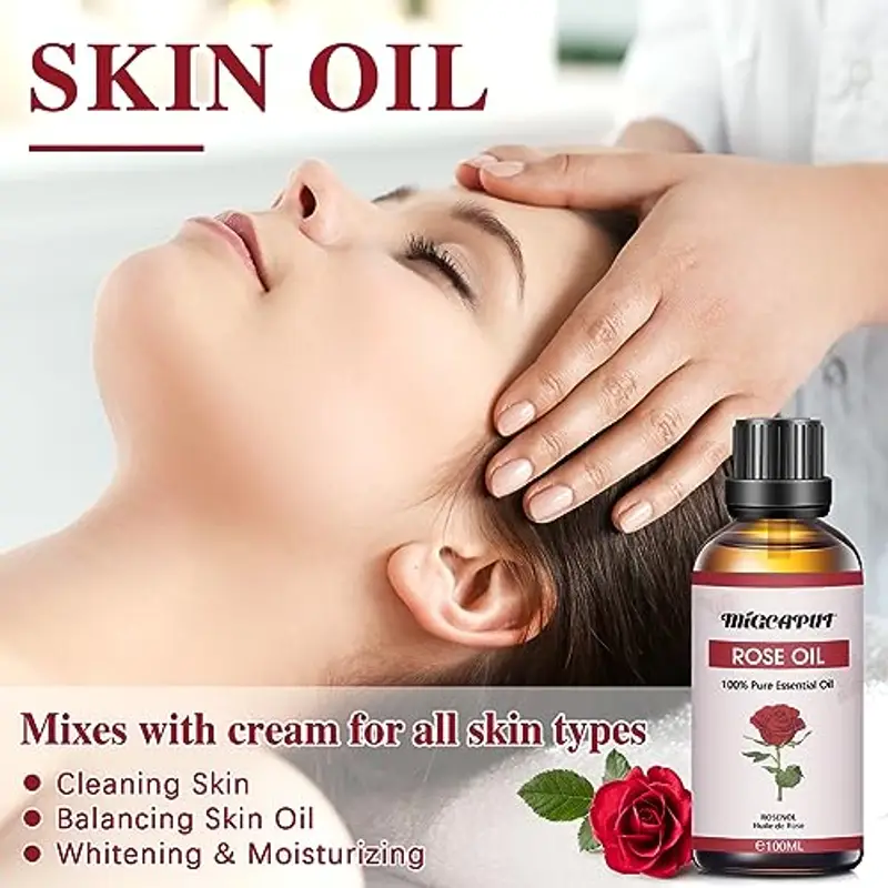 MIGCAPUT Olio Essenziale di Rosa 100ML, Olio di Rosa di Grado Terapeutico Naturale Puro al 100%, Oli Essenziali di Aromaterapia per Diffusori, Umidificatore, Massaggi, Relax, Lenire l'umore miniatura 3