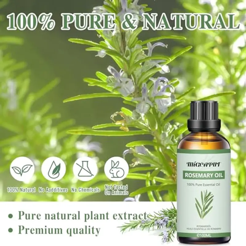 MIGCAPUT Olio Essenziale di Rosmarino 100ML, Olio di Rosmarino di Grado Terapeutico Naturale Puro al 100%, Oli Essenziali di Aromaterapia per Diffusori, Umidificatore, Massaggi, Relax, Lenire l'umore miniatura 2