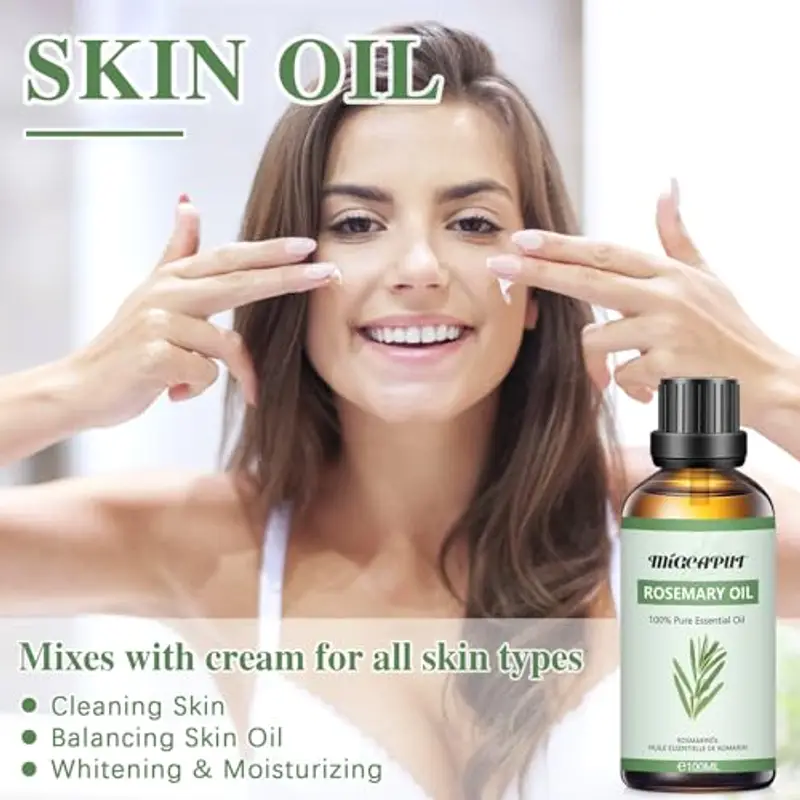 MIGCAPUT Olio Essenziale di Rosmarino 100ML, Olio di Rosmarino di Grado Terapeutico Naturale Puro al 100%, Oli Essenziali di Aromaterapia per Diffusori, Umidificatore, Massaggi, Relax, Lenire l'umore miniatura 3