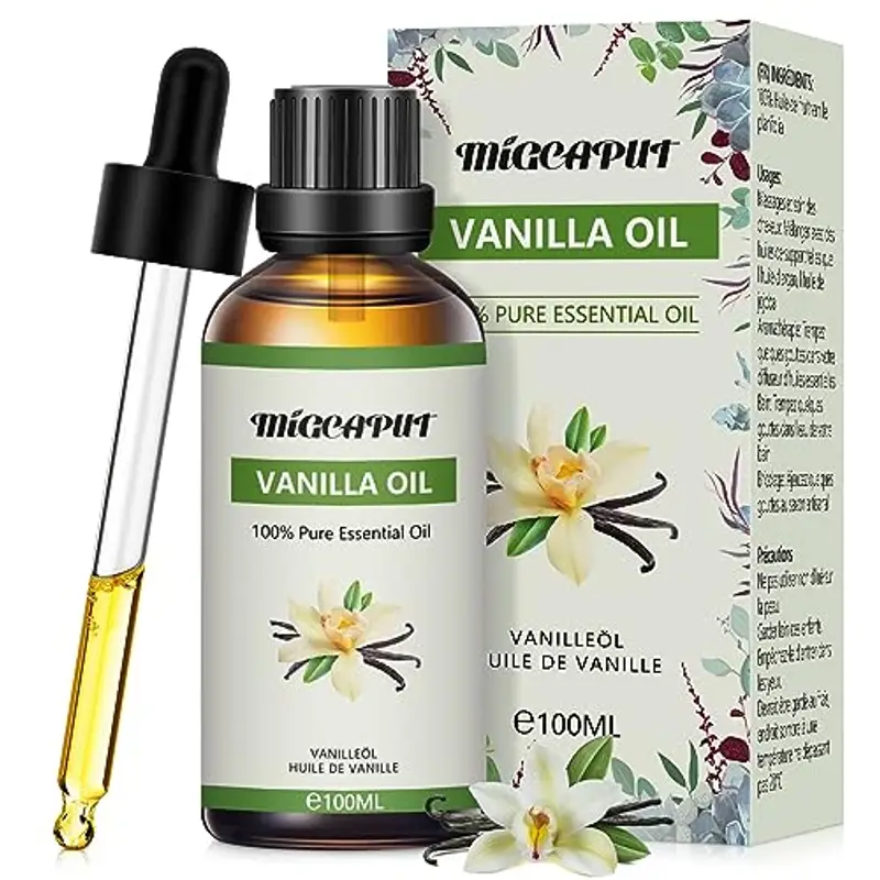 MIGCAPUT Olio Essenziale di Vaniglia 100ML, Olio di Vaniglia di Grado Terapeutico Naturale Puro al 100%, Oli Essenziali di Aromaterapia per Diffusori, Umidificatore, Massaggi, Relax, Lenire l'umore