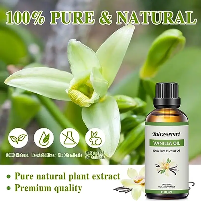 MIGCAPUT Olio Essenziale di Vaniglia 100ML, Olio di Vaniglia di Grado Terapeutico Naturale Puro al 100%, Oli Essenziali di Aromaterapia per Diffusori, Umidificatore, Massaggi, Relax, Lenire l'umore miniatura 2
