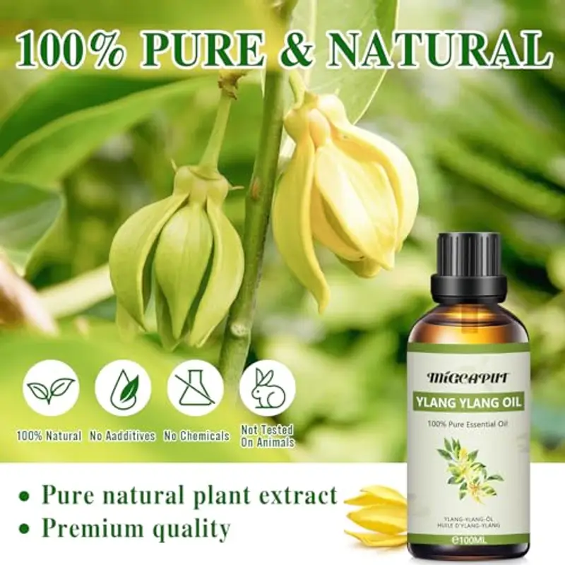 MIGCAPUT Olio Essenziale di Ylang Ylang 100ML, Olio di Ylang Ylang di Grado Terapeutico, 100% Puri Naturale Oli Essenziali di Aromaterapia per Diffusori, Umidificatore, Massaggi, Relax miniatura 2