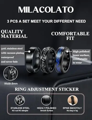 Milacolato 3 Anello Uomo Nero Acciaio Inossidabile Anello Antistress Cool Catena Ritorta Ferma Anello Celtico Drago miniatura 2