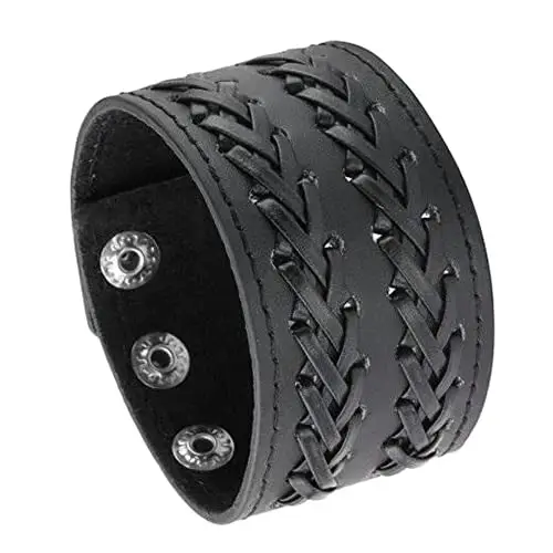 MILAKOO Bracciale di pelle a fascia larga con borchie metalliche nero con borchie di metallo in stile motociclista punk