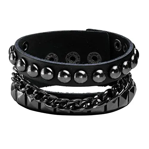 MILAKOO Bracciale di pelle a fascia larga con borchie metalliche nero motociclista punk rock cinturino