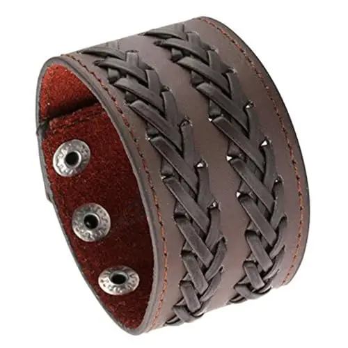 Milakoo Bracciale di pelle a fascia larga con borchie metalliche unisex con borchie di metallo in stile motociclista
