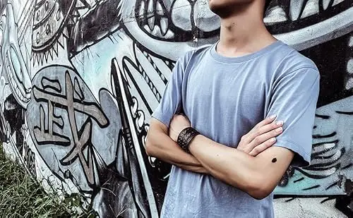 Milakoo Bracciale di pelle a fascia larga con borchie metalliche unisex con borchie di metallo in stile motociclista miniatura 3