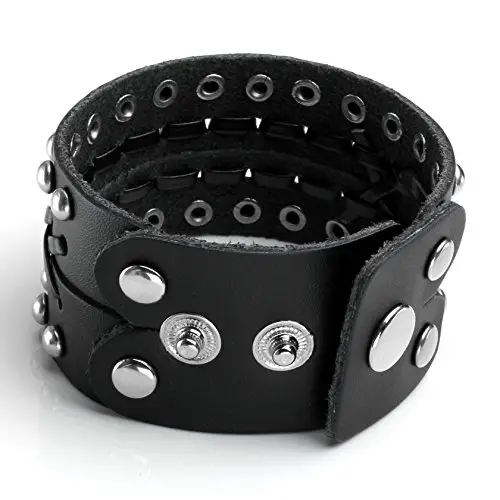 MILAKOO Bracciale di pelle a fascia larga con borchie metalliche unisex nero con borchie di metallo in stile miniatura 3