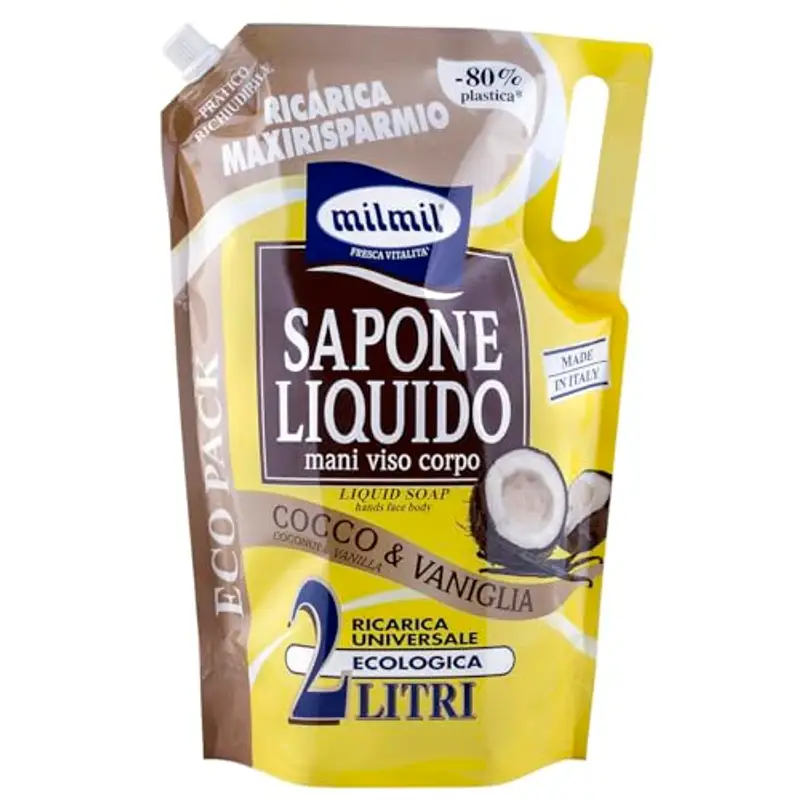 Milmil - Sapone Liquido, Cocco & Vaniglia, 2 l