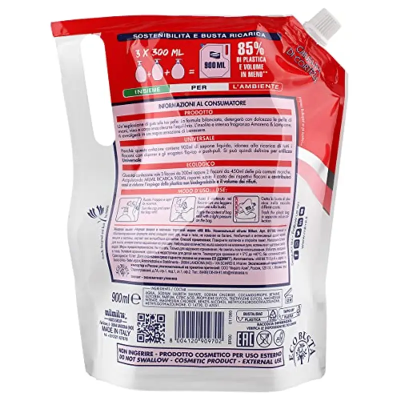 Milmil Sapone Liquido, Fragranza Argan & Miele, Ricarica Universale Maxirisparmio, Dermatologicamente Testato pH 5.5 miniatura 2