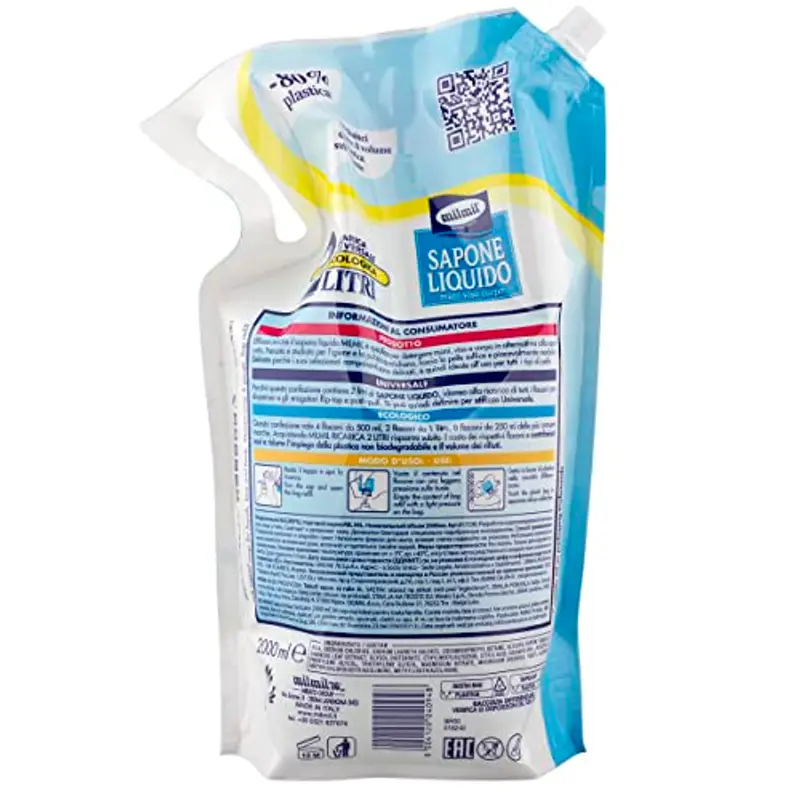 Milmil Sapone Liquido, Fragranza Muschio Bianco, Ricarica Universale Maxirisparmio, Dermatologicamente Testato - 2000 ML miniatura 2