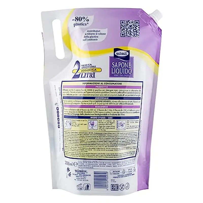 Milmil Sapone Liquido, Fragranza Talco & Iris, Ricarica Universale Maxirisparmio miniatura 2