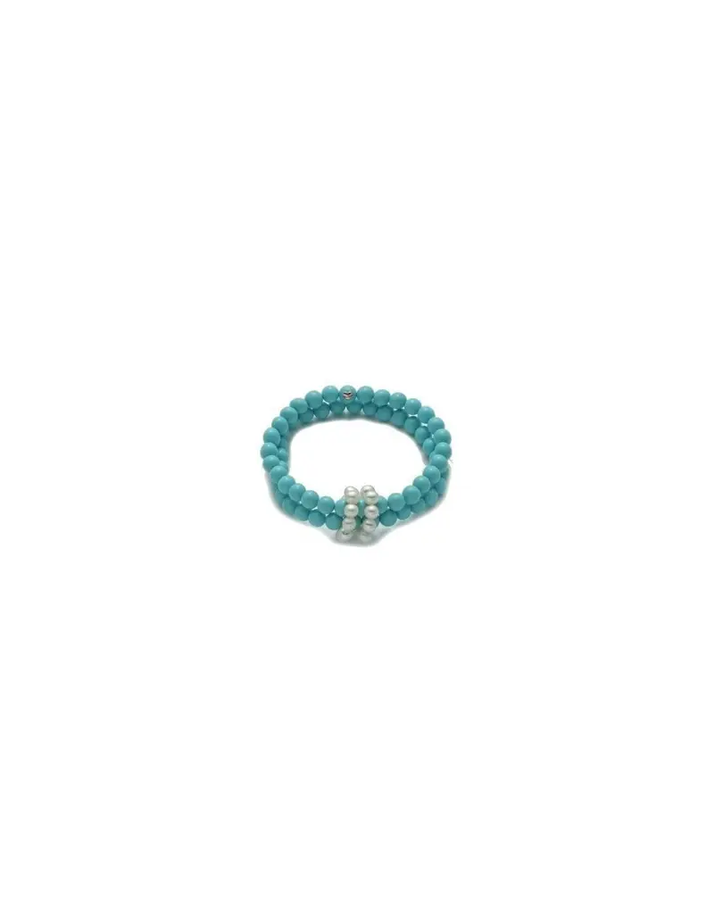 Bracciale doppio filo MILUNA Terra e Mare PBR2220 con turchese e perle in oro 18Kt